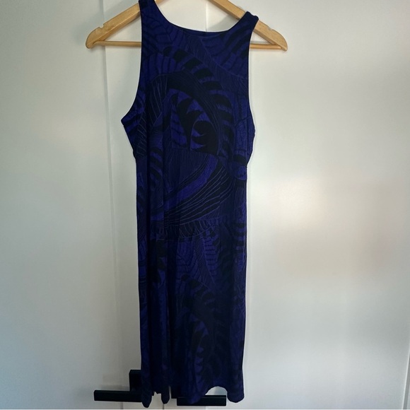 Athleta Santorini Blue black Leaf Print High Neck Dress Small Sleeveless casual - Picture 6 of 11